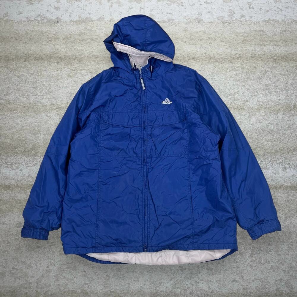 Vintage 90s Adidas Puffer Jacket Mens L Royal Blue Nylon Insulated Full Zip